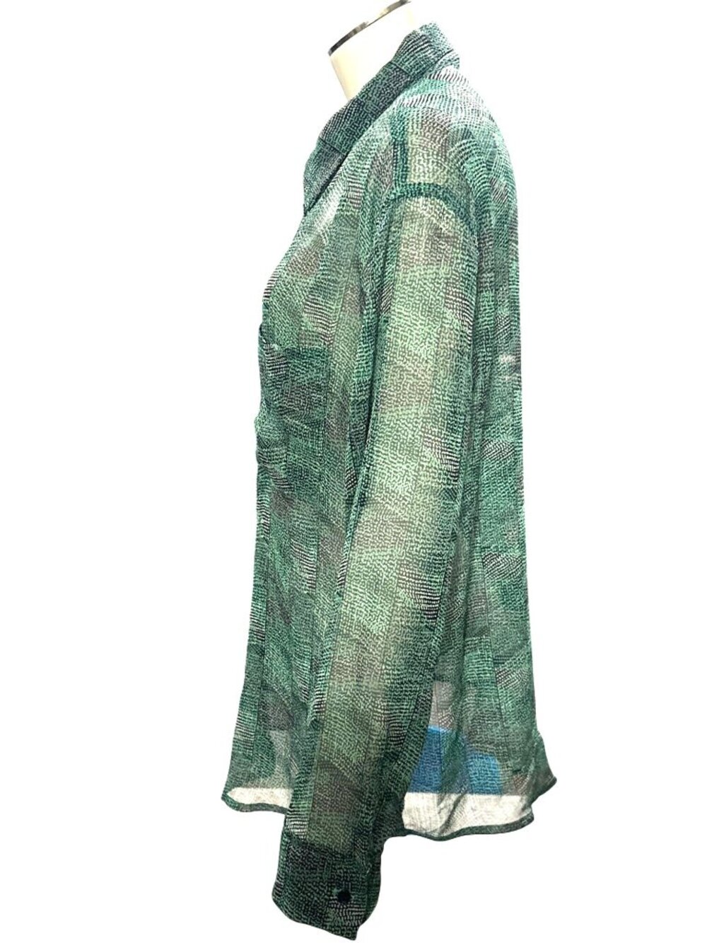 Mossimo Size M Green Black Sheer Button Up Shirt Loose Fit Lightweight City Chic - Picture 4 of 13